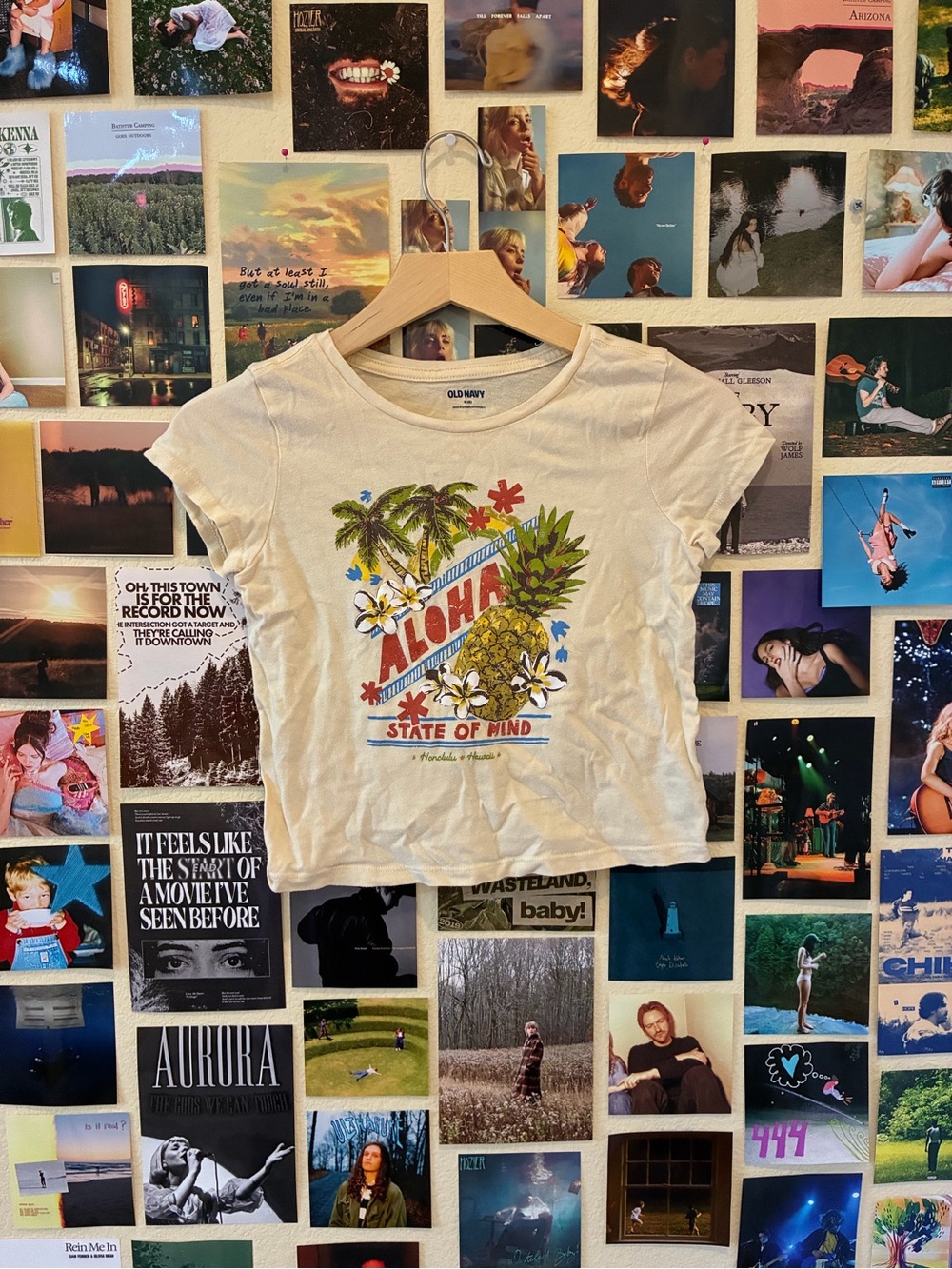 Old Navy Cream Graphic Tee with Red and Green Accents